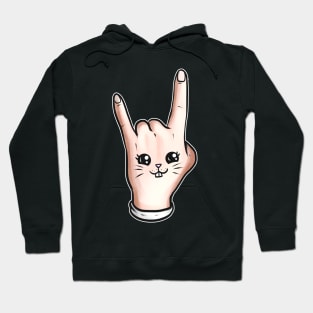 Hand Showing Signs Of The Horns With Bunny Face. Easter Hoodie